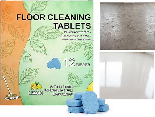 Floor Cleaner Tablets - 12 Pieces Effective Mild Sheets Solution, Floor Stain Removal Agent with Instant-Dissolve Technology, Deep-Action Degreaser, Fresh Botanical Scent for Tiles and Marble