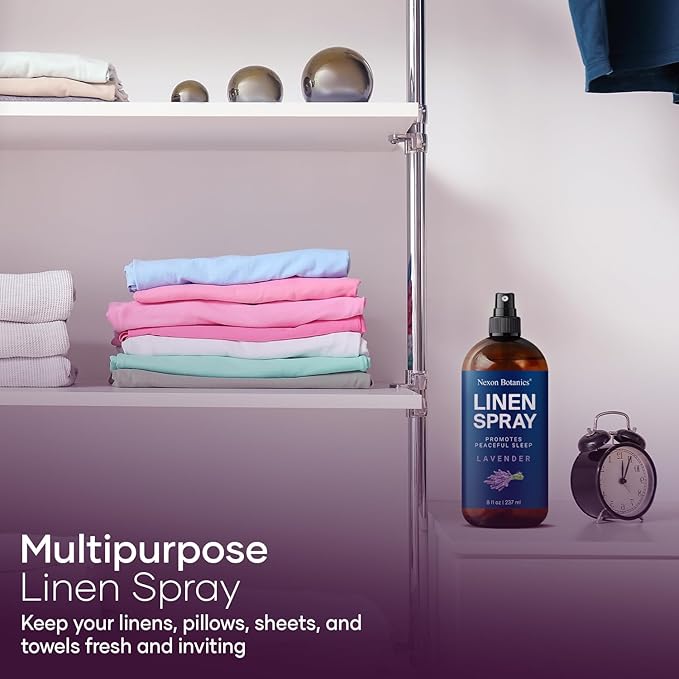 Lavender Linen Spray 8 fl oz - Refreshing Fabric Refresher & Pillow Spray for Bedding, Bed Sheets & Room - Soothing Room Mist - Nexon Botanics