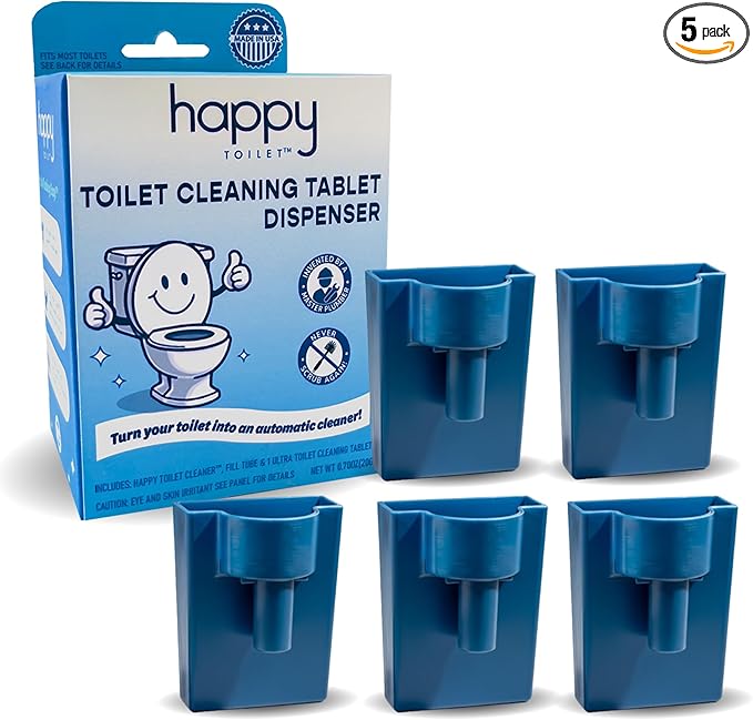 Happy Toilet Cleaner Automatic Toilet Bowl Cleaner 5 Pack - Easy to Install Toilet Tablet Holder - Self-Cleaning Toilet System, Deep Clean with Every Flush - Made in the USA