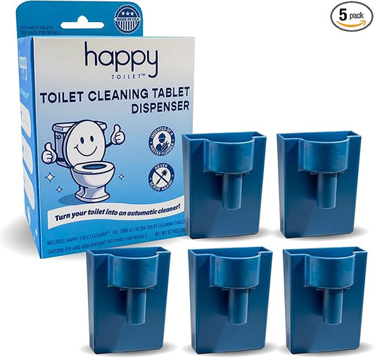 Happy Toilet Cleaner Automatic Toilet Bowl Cleaner 5 Pack - Easy to Install Toilet Tablet Holder - Self-Cleaning Toilet System, Deep Clean with Every Flush - Made in the USA