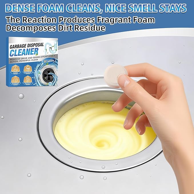 Garbage Disposal Cleaner and Deodorizer 50 Packs, Powerful Garbage Disposal Cleaner Tablets, 1 Year Supply For Kitchen Sink&Drain Clean, Home Cleaning Essentials