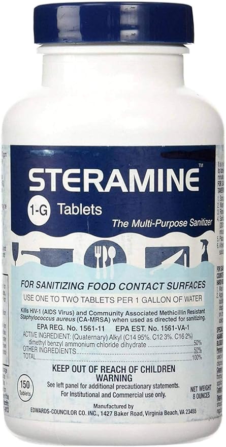 Edwards-Councilor S150E48 Steramine Sanitizer Tablets (Sanitabs) 150 Count Bottle - Pack of 6