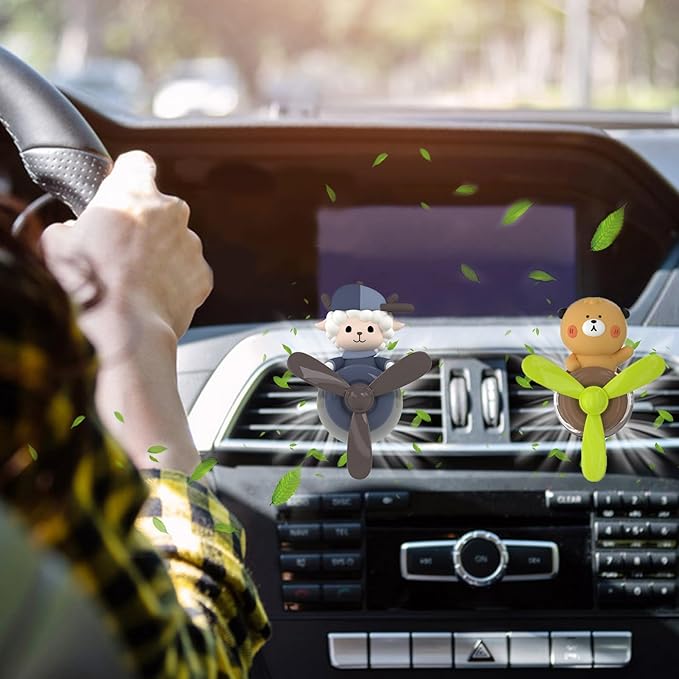 2Pcs Pilot Car Air Fresheners, Cute Duck Car Vent Clip Air Freshener with 8 Fragrant Tablets Automotive Air Outlet Fan Diffuser, Automotive Interiors Vent Decoration (Sheep+Bear)
