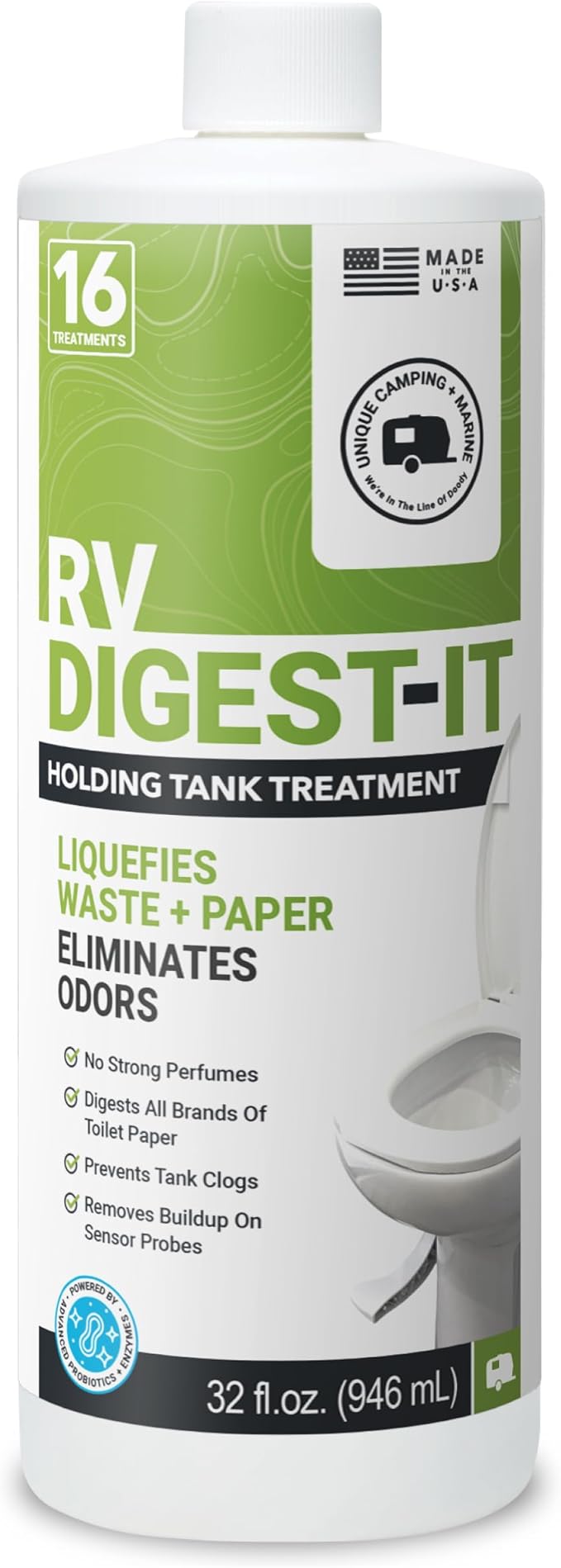 Unique RV Digest-It RV Toilet Treatment - Eliminates Odors at the Source and Liquifies Waste - 16 Uses Per Bottle (32 oz) Amazon Exclusive Packaging