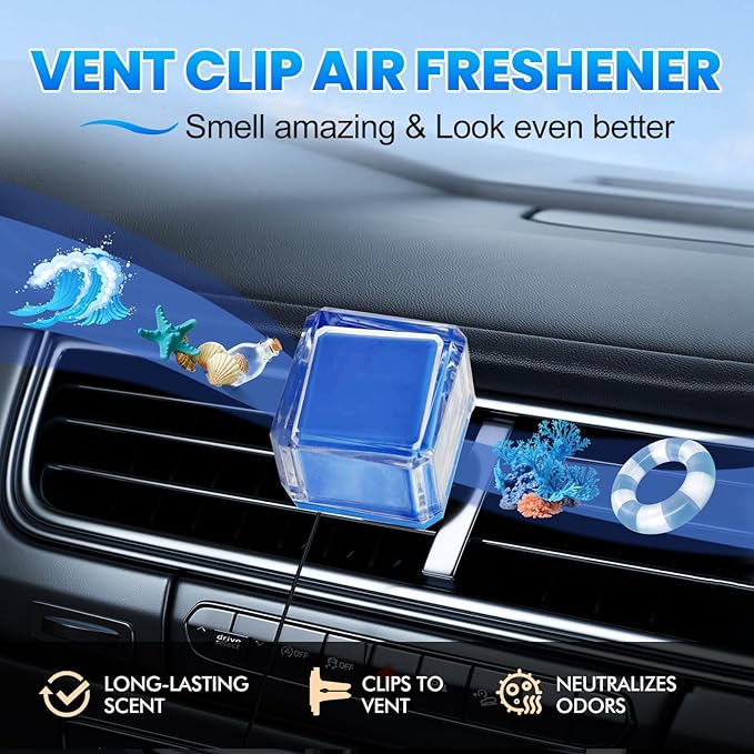 CYTITZHEN Car Air Freshener Vent Clip with Replaceable Scent Pods - Natural Essential Oil Fragrance, Long Lasting Odor Eliminator & Neutralizer for Cars, SUVs, Trucks (Ocean Breeze)