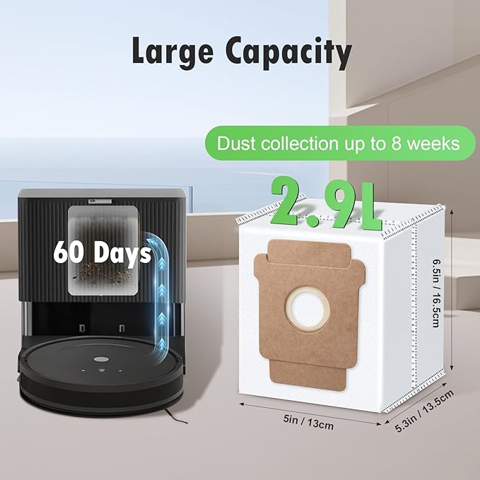 12-Pack Replacement Dust Bag Compatible with iRobot i, j, s Series, Roomba 104, 105 Vac, 105 Combo, Plus 405, Plus 505 Combo, Max 705 Vac, 705 combo Vacuum Cleaner, Disposable Vacuum Bags