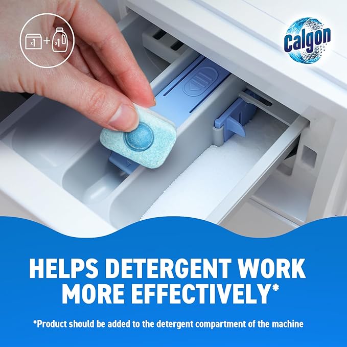Calgon 4-in-1 Washing Machine Cleaner and Water Softener Tablets, 75 Count, Removes Limescale, Residue, Dirt, Rust & Malodours, Deep Clean, XL Pack Size