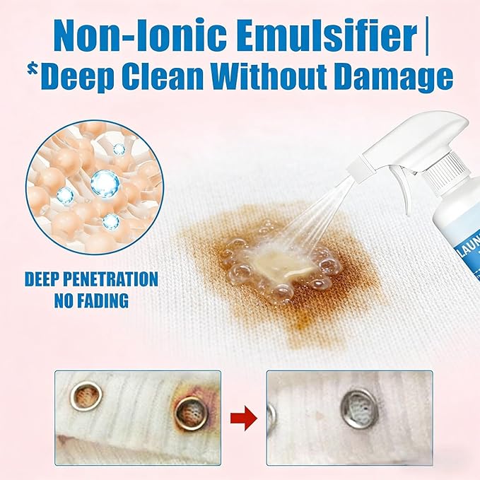 Clothing Emulsifier Stain Remover Spray, Powerful Laundry Spot Cleaner with Anti-Static Guard, Non-Ionic Active Enzyme Formula for Clothes, Sweat & Grass Dirt Removal (2pcs)