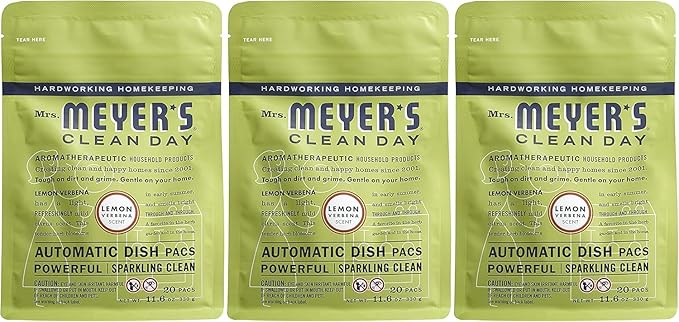 MRS. MEYER'S CLEAN DAY Automatic Dishwasher Pods, Lemon Verbena, 20 Count - Pack of 3 (60 Total Pods)