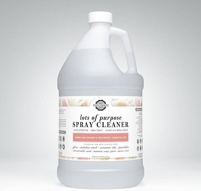 Rustic Strength Lots of Purpose Spray Cleaner, Lemon, Lime, Orange & Grapefruit, Multi-Surface, pH Balanced, Non-Toxic, Biodegradable, 1 Gallon, Plastic
