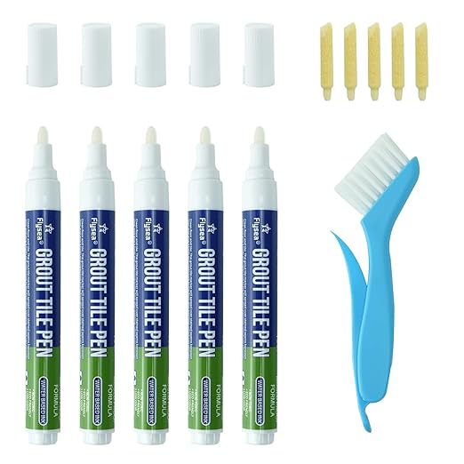 5 Pieces Grout Pen Tile Grout 1 Cleaning Brush Restorer Pen White Renew Repair Marker for Tile Wall Floor Bathroom, Kitchen, Bedroom (Light Grey)
