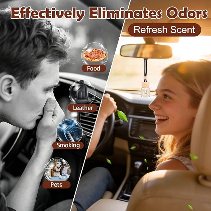 Car Air Freshener & Refill Set, 4-Scent Hanging Air Freshener Diffuser - Each(8ml +20ml Refills), 8 Pack Reusable Car Fragrance Decor Accessories