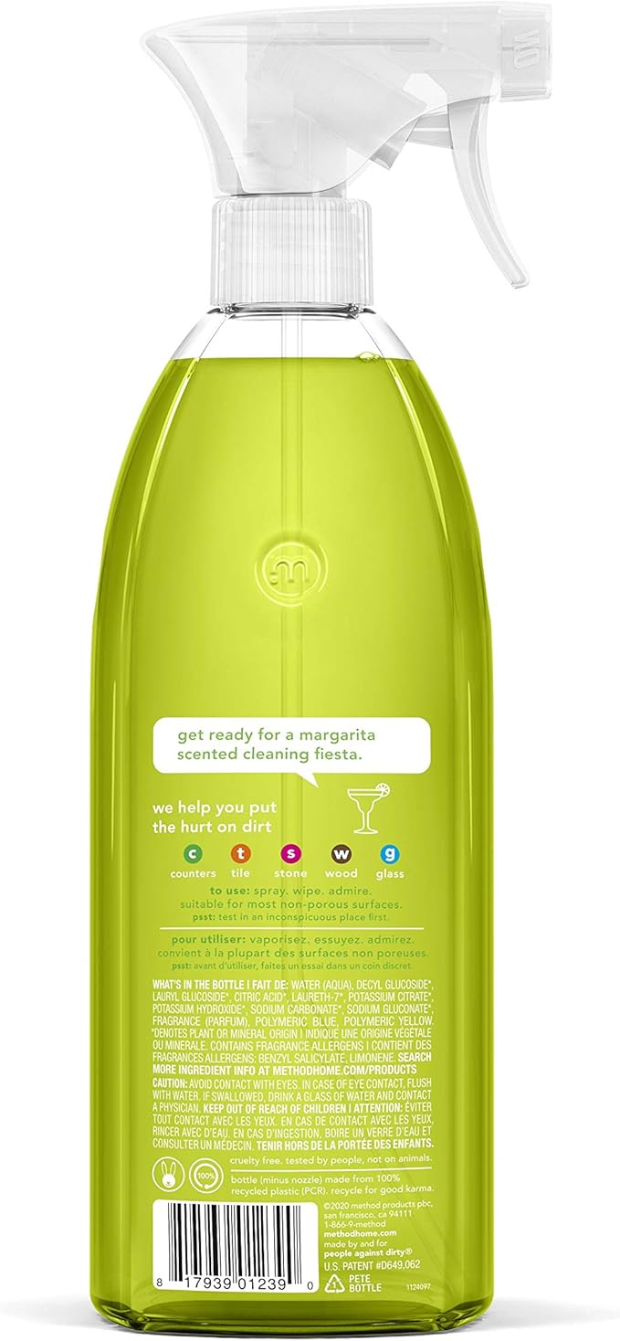 Method All-Purpose Cleaner Spray, Lime + Sea Salt, Perfect for Most Counters, Tiles, Stone, and More, 28 oz Spray Bottles, (Pack of 1)
