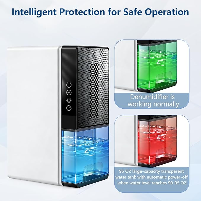 Dehumidifier, 95OZ Dehumidifier for Home 1000 Sq.Ft - Quiet with Auto Shut Off & Relaxing 7 Color Ambient Light,Ideal for Livingroom,Bedroom,Basement,RV,Closet
