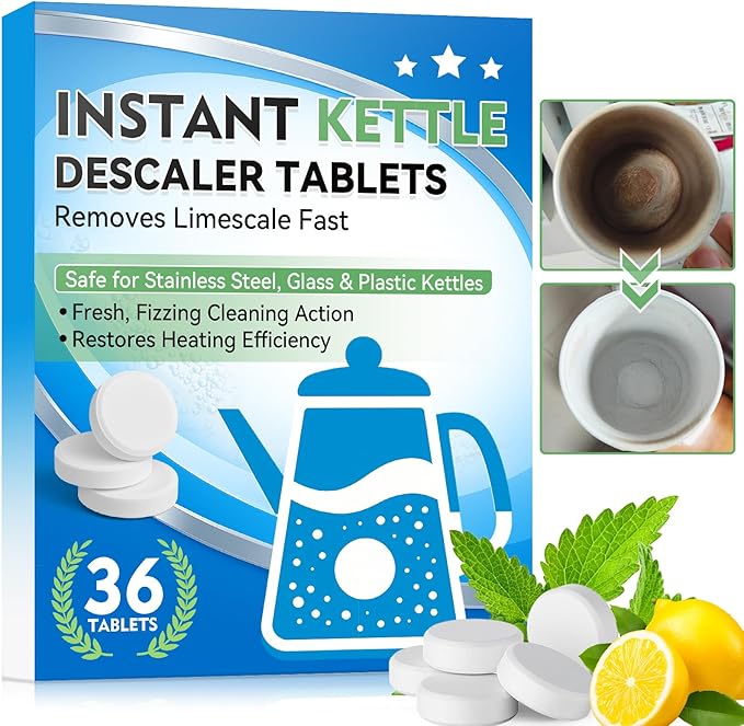 Kettle Descaler Tablet, 36 Pack Kettle Cleaner Removes Hard Water Buildup, Efficient Citric Acid for Cleaning, Limescale Remover Tablet For Kettles, Coffee Machines, Shower Heads (36)