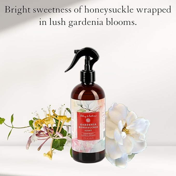 Abbey & Sullivan Linen Spray, Gardenia Honeysuckle, Fabric Freshener and Fragrance Room Spray, Pack of 2, 16 oz