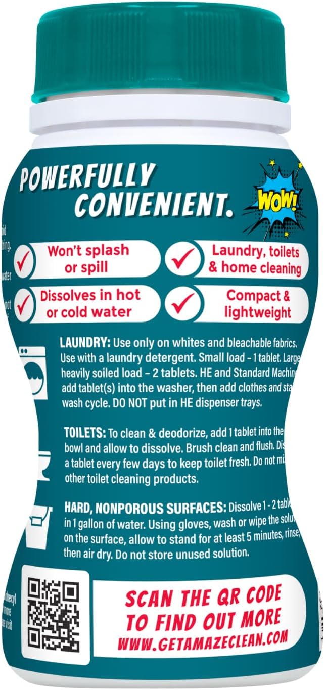 AMAZE Ultra Concentrated Bleach Tablets [6 bottles] - Meadow Scent - for Laundry, Toilet, and Multipurpose Home Cleaning. No Splash Liquid Bleach Alternative