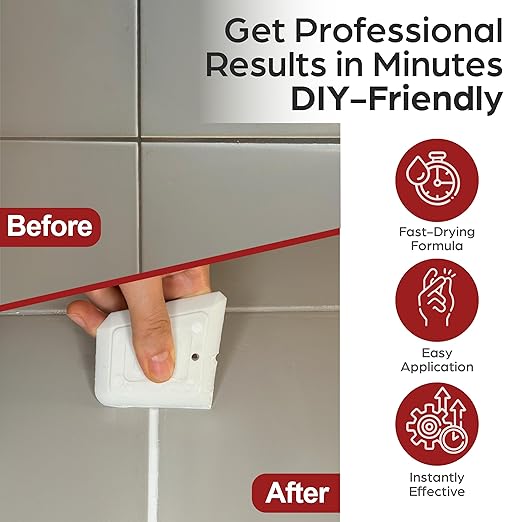 Tile Grout Repair Kit – White Grout Filler 14 oz for Wall and Floors Tile Joints with Spatula and Sponge, Repair Mortar, Fill and Reviver The Joints, Quick-Drying, Ready Mixed Grout