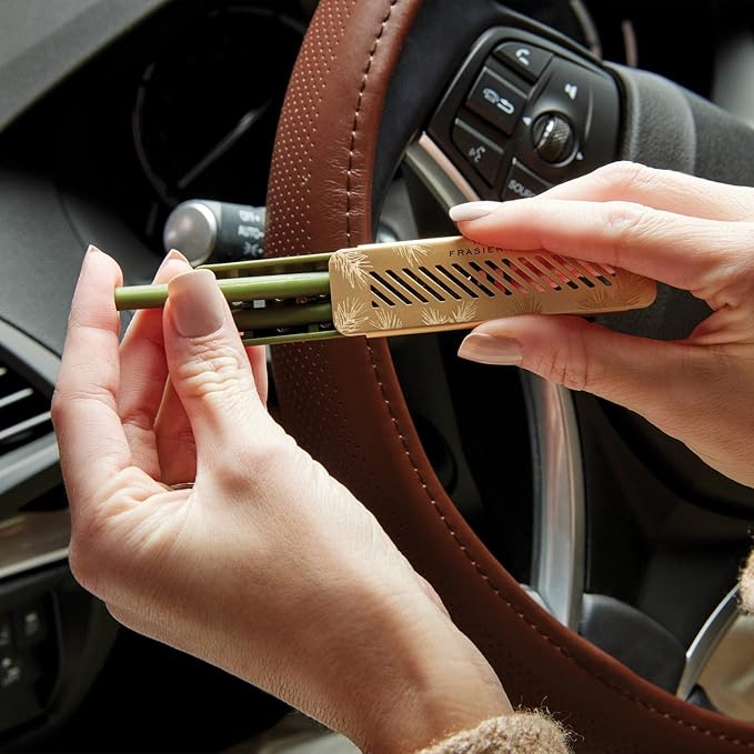 Thymes Frasier Fir Car Diffuser Kit + Refills – Vent Clip Air Freshener + 4 Frasier Fir Diffuser Reeds – Car Air Fresheners with Fresh Scent – Long-Lasting Fragrance