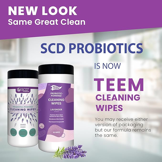 Probiotic Cleaning Wipes with Lavender Essential Oil, Microcleans Surfaces for up to 7 Days, Home Compostable & Biodegradable, All-Natural Multi Surface Wipes by SCD Probiotics, 90 Sheets (Pack of 3)