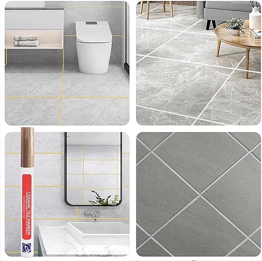 Waterproof Floor Ceramic Tile Marker,Grout Pen White Tile Paint Marker,No Faded for Home Ceramic Tile Marker Off-White,Restore Grout Lines Paint in Bathrooms & Kitchens (Dark Grey*5pcs)