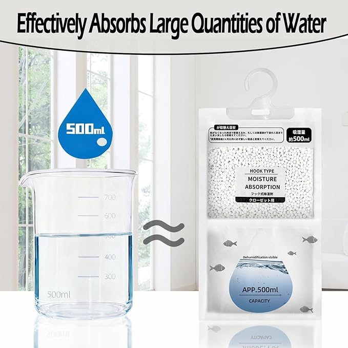 Moisture Absorbers 12 Pack，Hanging Closet Dehumidifier Bags,Humidity Packs, Humidity Absorber in Wardrobes, Bedrooms, Bathrooms