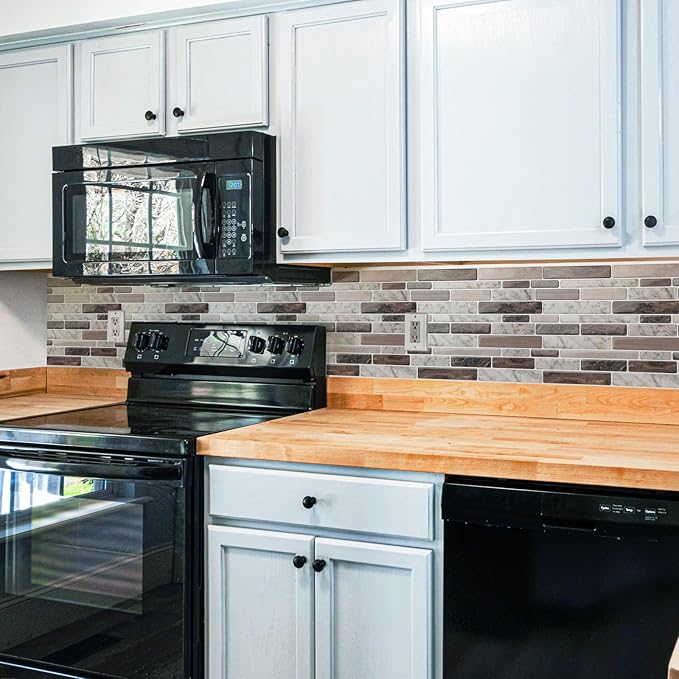 LONGKING Self-Adhesive Kitchen Backsplash, Marble Look Decorative Tiles (10 Tiles) (Multi)