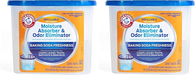 Arm & Hammer Fragrance Free Refillable Moisture Absorber and Odor Eliminator 14 oz. Tub (Pack of 2)