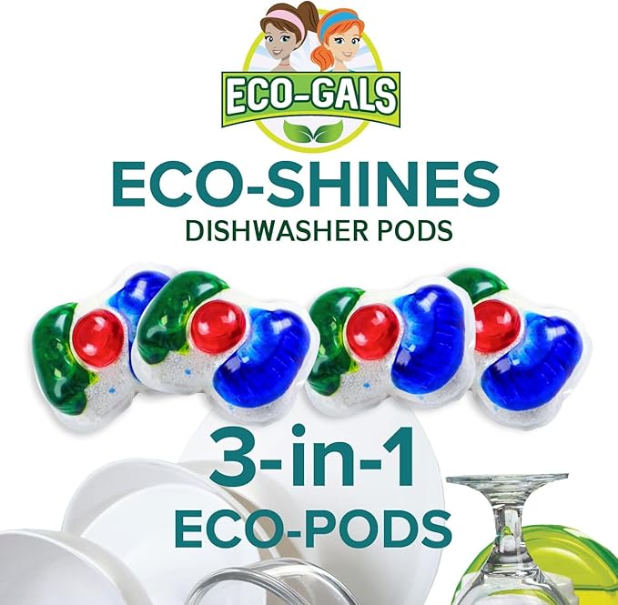 Eco-Shines Dishwasher Detergent Pods With 3 in 1 Power of Liquid, Powder, and Gel for Brighter Cleaner Dishes