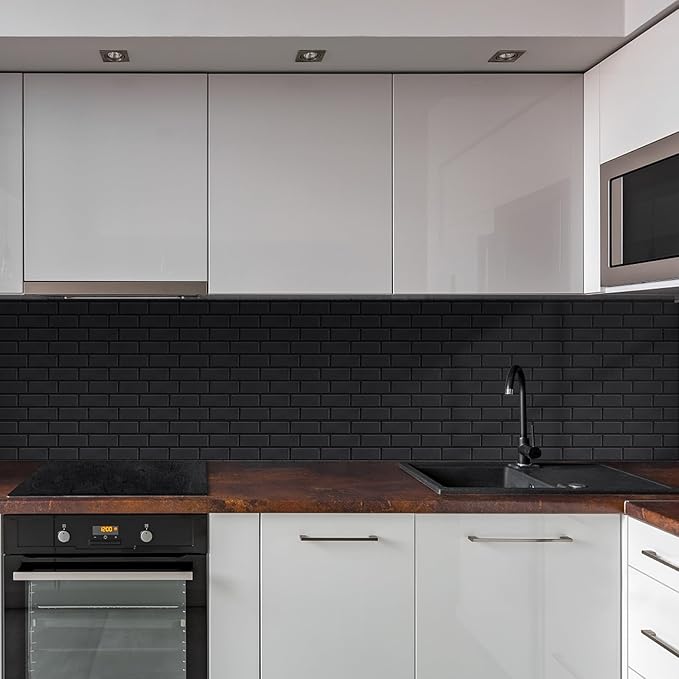 Matte Black Peel and Stick Subway Tiles for Kitchen, Thicker Design Stick on Tlies for Living Room, Large 10-Sheet Self-Adhesive Kitchen Backsplash (12''×12'')