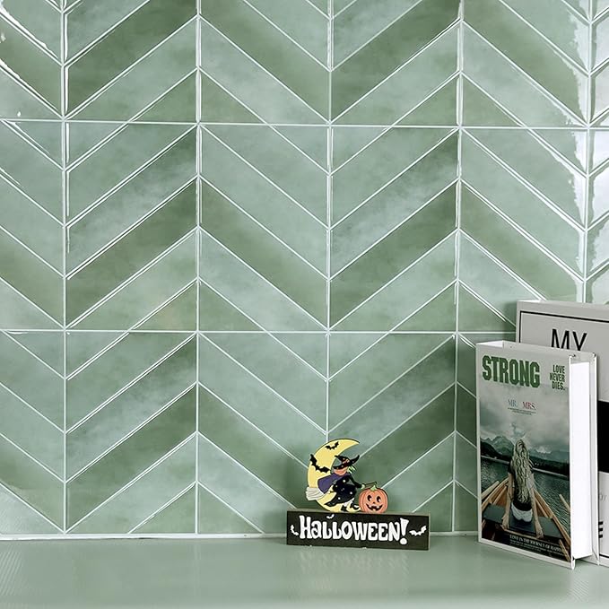 Peel and Stick Backsplash for Kitchen,New Upgrade Herringbone Premium Kitchen Backsplash,Stick on Subway Tile Peel and Stick Backsplash,Green 10-Sheet.