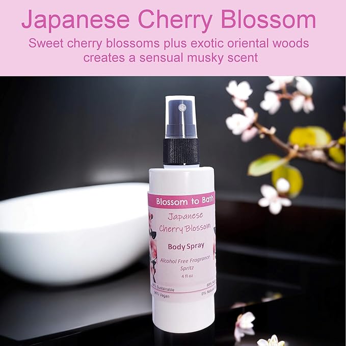Japanese Cherry Blossom Body Spray (4 Ounce) - Phthalate Free Fragrance - Energizes Skin with an Elegantly Blossoming Scent