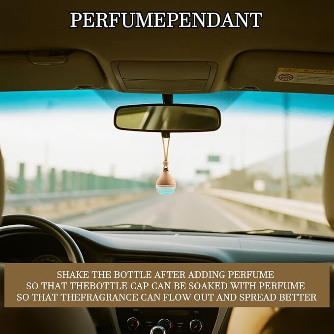 Refillable Car Air Freshener Hanging Diffuser, Empty Glass Bottle with Reed Sticks for Essential Oils, Car Scent Diffuser and Aromatherapy Pendant Decor for Women and Men (4PCS)