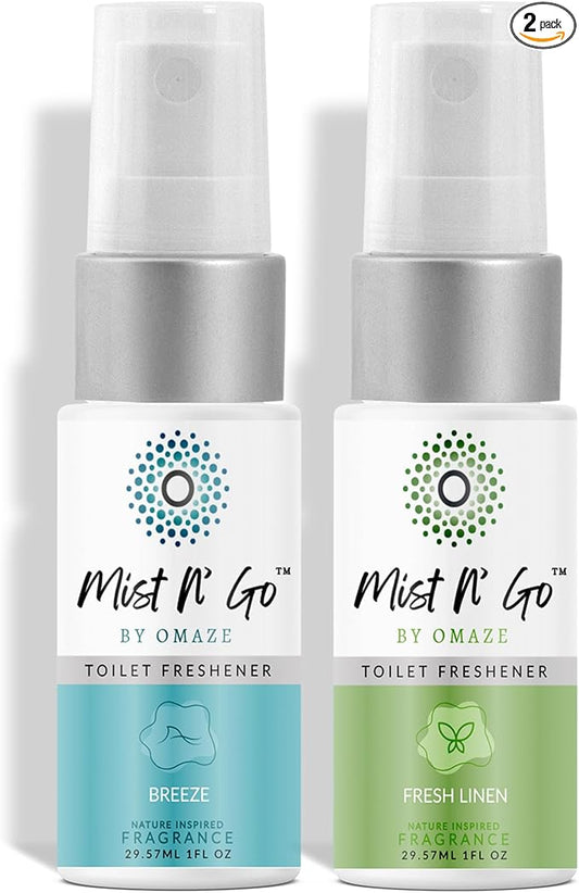Mist N??Go by Omaze Travel Bathroom Spray for Toilet Spray Odor Eliminator - Travel Toilet Spray for Bathroom Air Freshener Spray for Bathroom Deodorizer - Clean Mix, Travel Size (1oz x2)