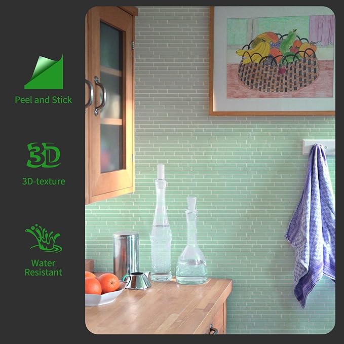 LONGKING 10-Sheet Self-Adhesive Peel and Stick Backsplash for Kitchen, Vinyl Decorative Tiles (Teal)