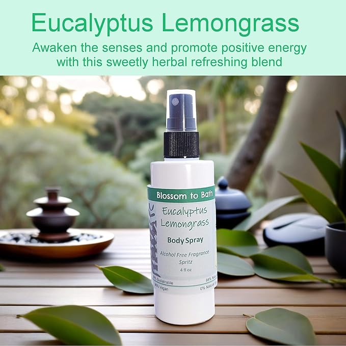 Blossom to Bath Eucalyptus Lemongrass Body Spray (4 Ounce) - Pure Essential Oil Fragrance - Energizes Skin with a Herbally Clean Natural Scent