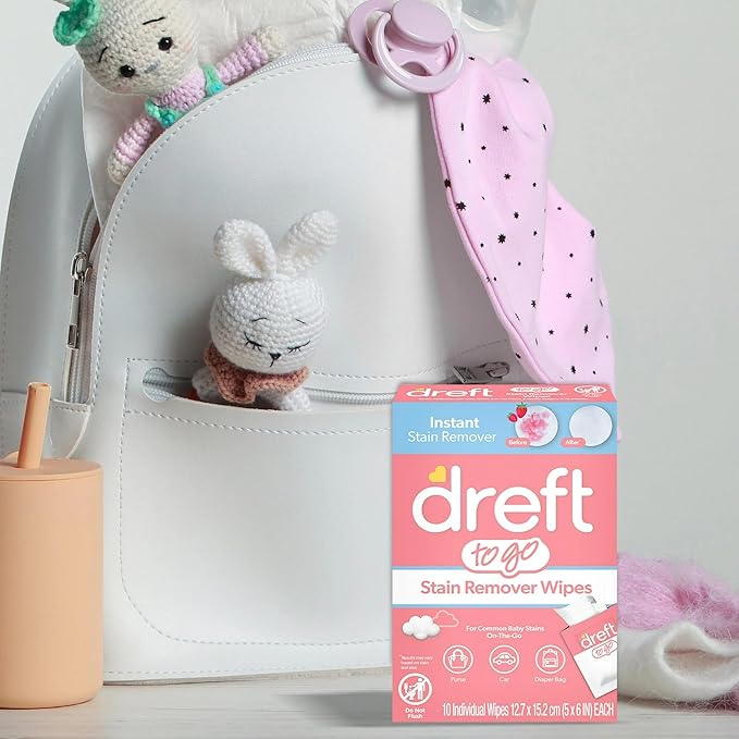 Dreft Stain Remover Wipes for Baby Clothes – Travel Size Stain Remover, Individually Wrapped for On-the-Go Use – Mild on Skin & Safe for Baby Clothes – 20 Count