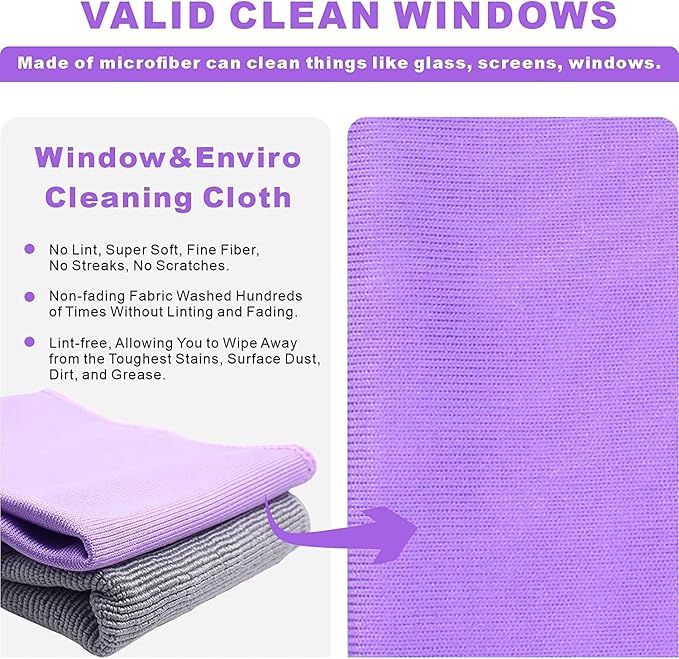 Longmann 2 x NΘrwex Basic Package Window Cleaning Cloth and Enviro Cloth Glass Cloth, Cleaning Cloth, Streaks Scratches Free (2 Purple and 2 Grey)