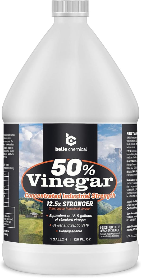 Belle Chemical 50% Pure Concentrated Vinegar – 12.5x Stronger – Indoor and Outdoor Cleaner (1 Gallon)