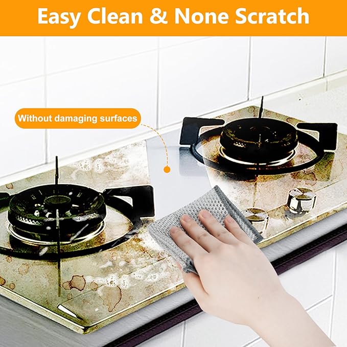 Multipurpose Wire Dishwashing Rag,Non Scratch Wire Dishcloth, Reusable Steel Wool Scrubber,Non-Scratch&Quick-Drying&Odor-Resistant Multi-Purpose for Kitchen,Bathroom Cleaning (10)
