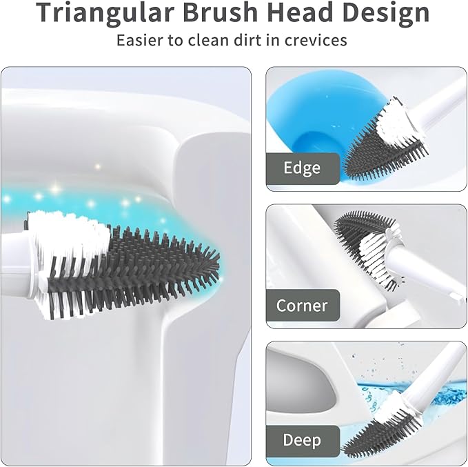 Hillyfe Toilet Brush and Holder Set,Silicone Removable Cleaner Brush,5 PCS Toilet Bowl Cleaner Tablets and Wall-Mount Hook,Ventilation Slots Base for Bathroom Apartment RV Deep Cleaning,White