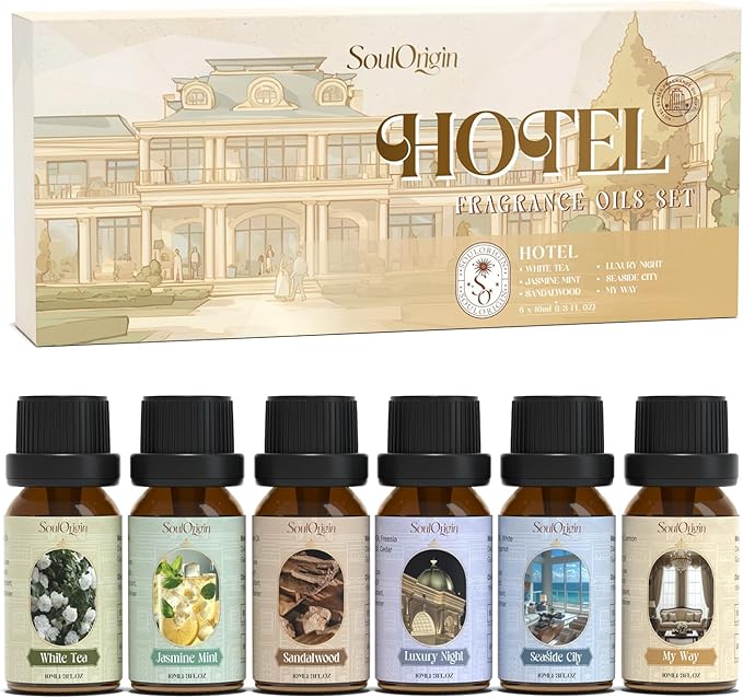 Hotel Fragrance Oils Set, Essential Oil Gift Set for Diffuser, Hotel Scent Diffuser Oil, Diffuser Scents Oil for Home, White Tea, Jasmine Mint, Sandalwood, Luxury Night, Seaside, Myway