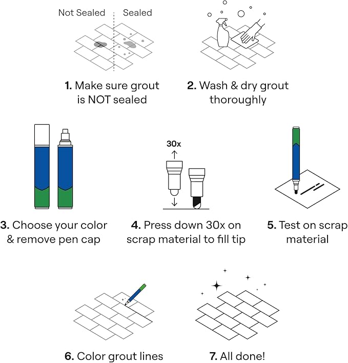 Grout Pen Grey Tile Paint Marker: Waterproof Grout Paint, Tile Grout Colorant and Sealer Pen - Grey, Wide 15mm Tip (20mL)