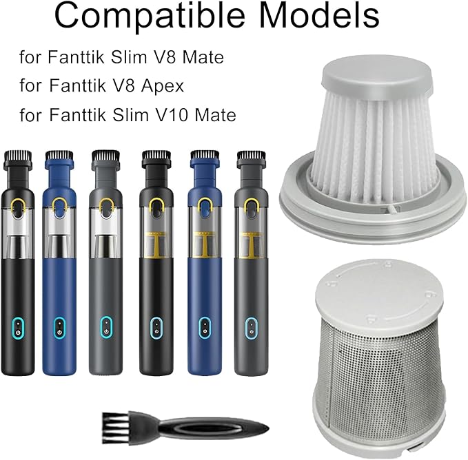 Vacuum Filter Replacement for Fanttik Slim V8 Mate, V8 Apex, Slim V10 Mate Vacuum Cleaner, 1Stainless Steel Pre-filter, 7 Washable Hepa Filters, 1 Cleaning Brush