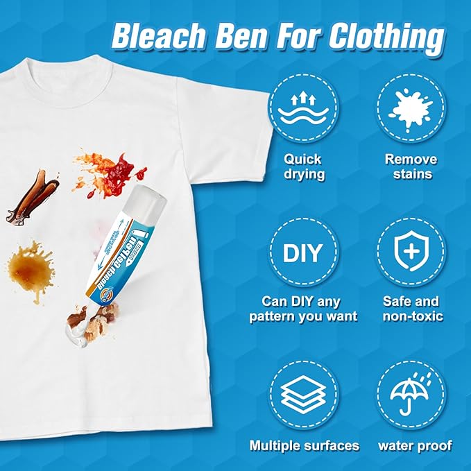Bleach Pen For Clothing, Bleach Pen, Stain Remover Pen, bleach Gel pen, Clothing Bleached DIY Design, Travel, Instantly Remove Stains, Pearl White (1.76 Fl Oz (Pack of 1), Lemon)