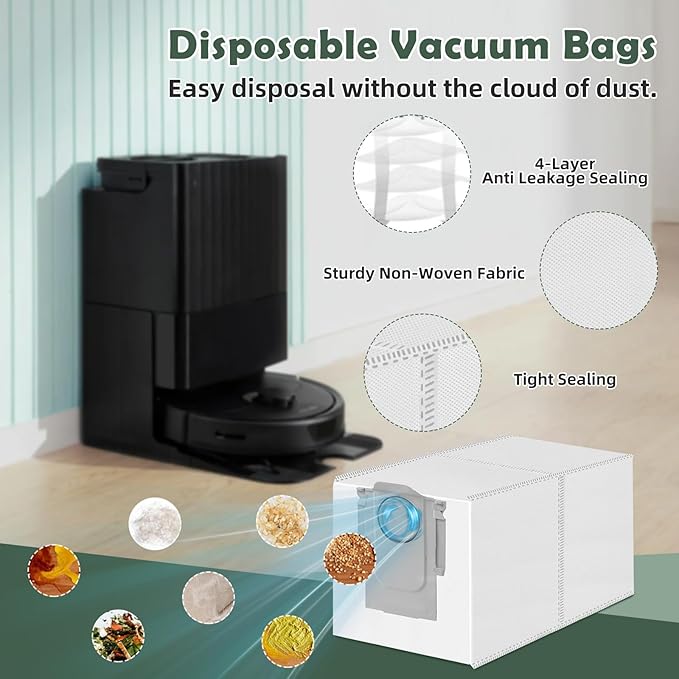 Accessories Kit Replacement for Roborock Q Revo/Qrevo 2R3W, QX Revo/QRT78 Robot Vacuum, 1 Main Brush, 4 Mop Pads, 4 HEPA Filters, 4 Black Side Brushes, 4 Dust Bags, 1 Cleaning Tool