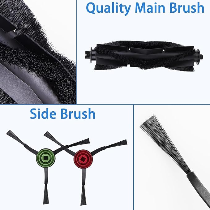 22pcs Replacement Part Kit for Tikom L9000 L8000,Lubluelu SL60D, Laresar L6 Nex ,HONITURE Q6 SE Robot Vacuum, 1 Main Roller, 8 Side Brush, 6 Hepa Filter, 6 Mop Cloths,1 Cleaning Brush Accessories