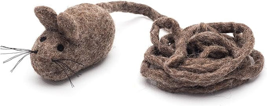 Glaciart One Felt Mouse Cat Toy – Soft Fuzzy Enrichment 100% Natural Wool - Interactive Catnip Play Cat Toy Set - Safe for Pets, Non-AZO Colored Dyes - 100” Long
