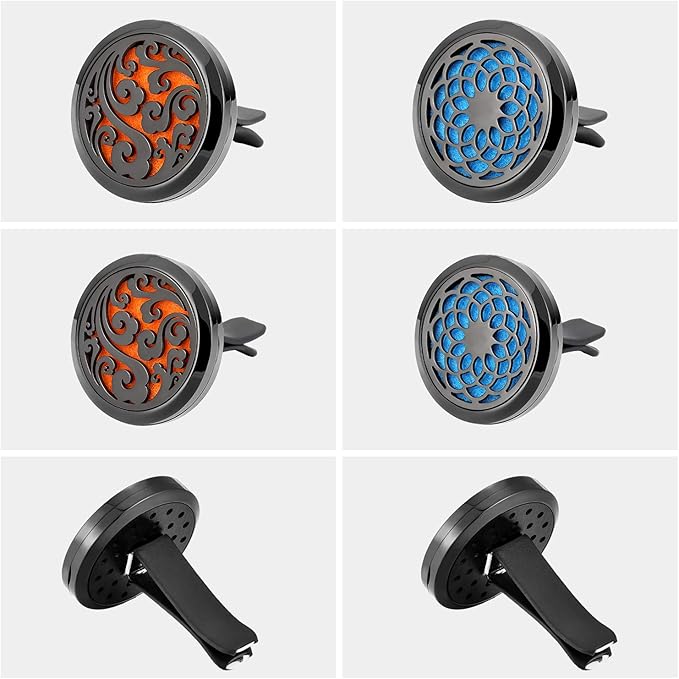 2 Pieces 316l Car Aromatherapy Essential Oil Diffuser Air Freshener with Vent Clip 48 Felt Pad Christmas Gift for Women Men(Cloud, Sunflower Patterns)