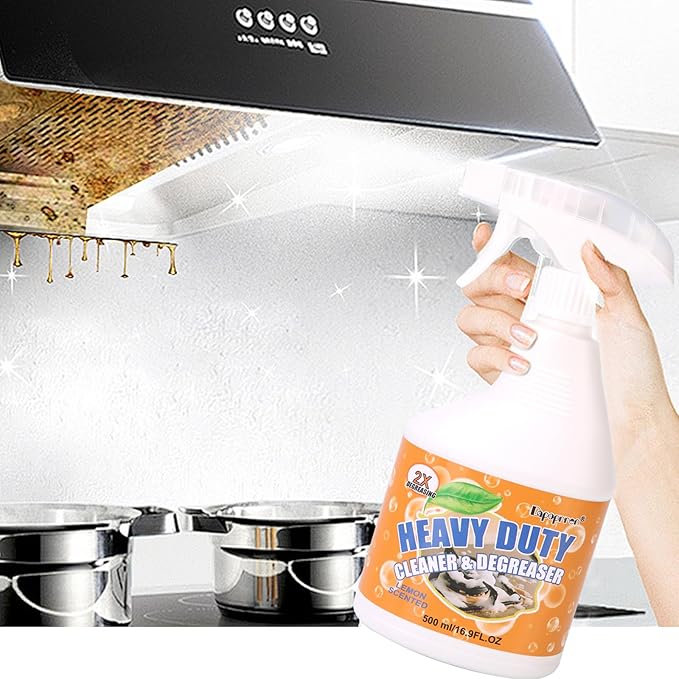 500ml Powerful Kitchen Degreaser Foam Spray – Heavy Duty Cleaning Spray - For Stubborn Splatters, Stove Top, Grill, Drip Pans, & Oven - On All Surfaces ，Lemon Fresh Scent